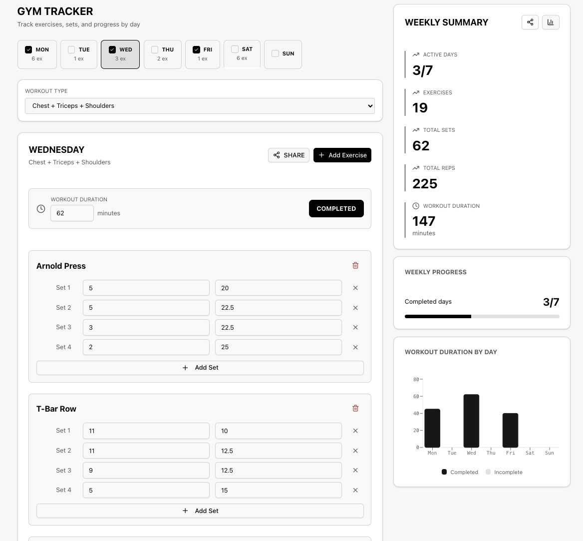 Gym Tracker Interface